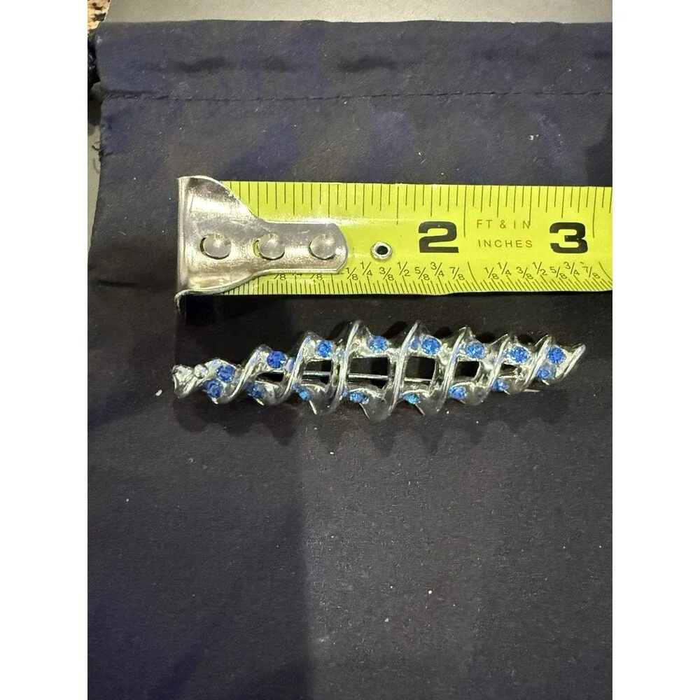 Vintage Silver Tone Spiral/Screw Brooch Pin Brilliant Blue Rhinestones Costume